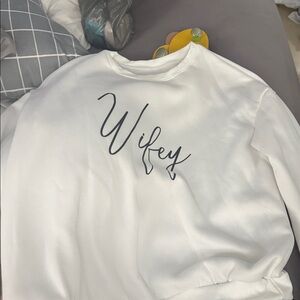 SHEIN White 'Wifey' Crew Neck Sweater